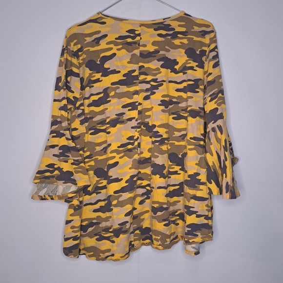 Silouette Yellow Black Camo Print Blouse Flowing Loose Fit 2X Camouflage - Picture 4 of 6